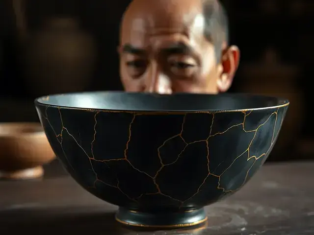 金継ぎ修復された茶碗と皿